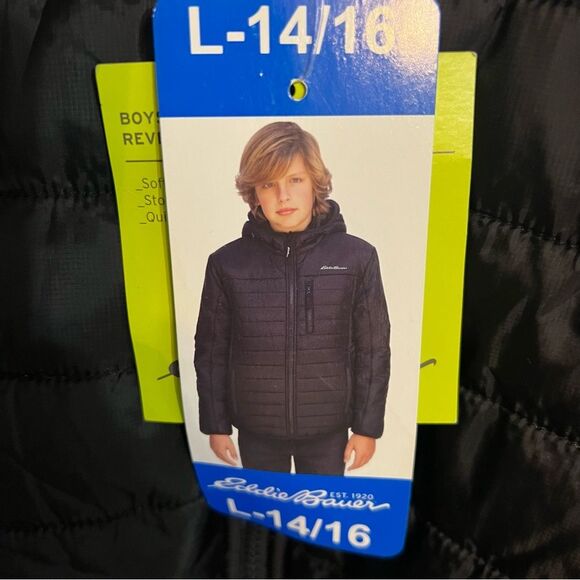 Eddie Bauer Kids Jacket Reversible Hooded Fleece Water-Resistant Boys Sz L Black - Picture 2 of 11
